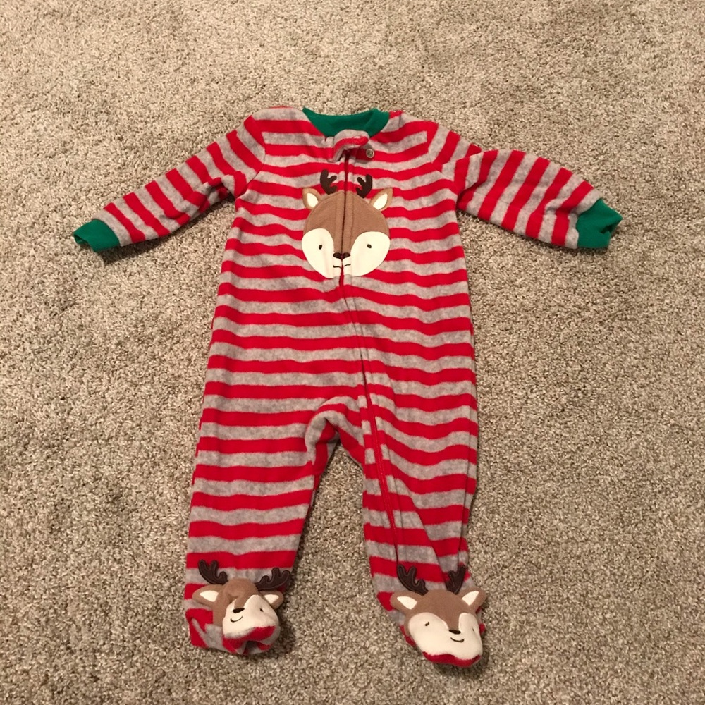 Christmas fleece footie onesie for infant.